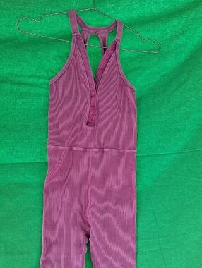 Free People Plum Ribbed Sleeveless Jumpsuit